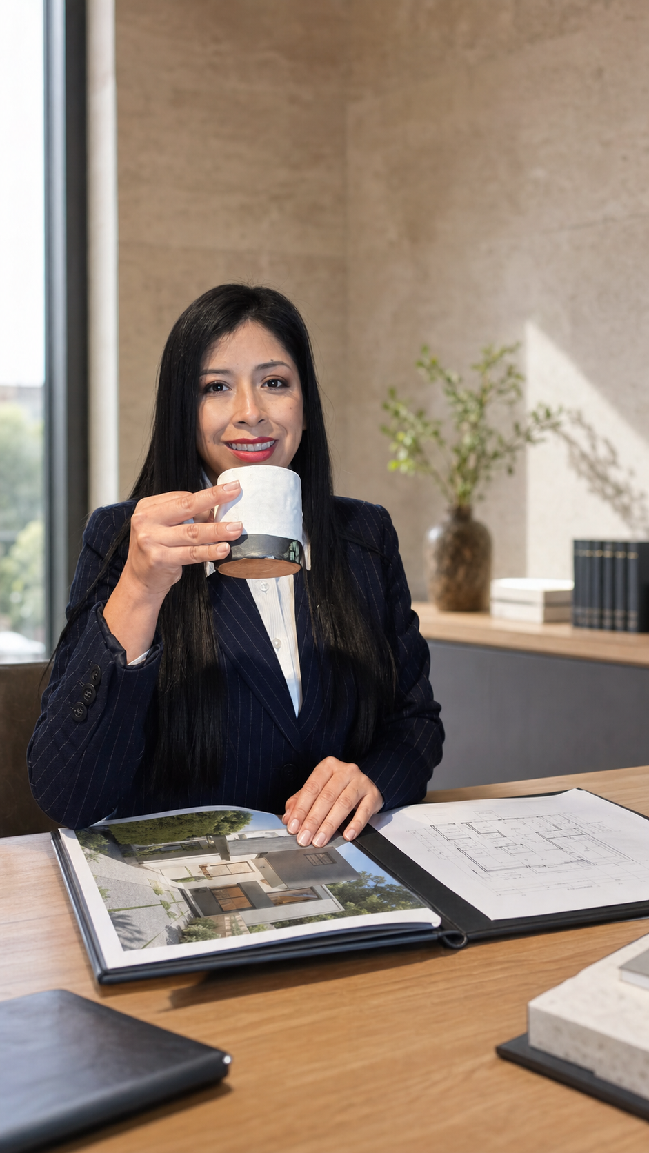 Vivian Apala revisando documentación inmobiliaria